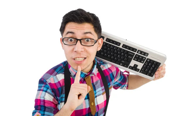 Nerd de la computadora con teclado — Foto de Stock