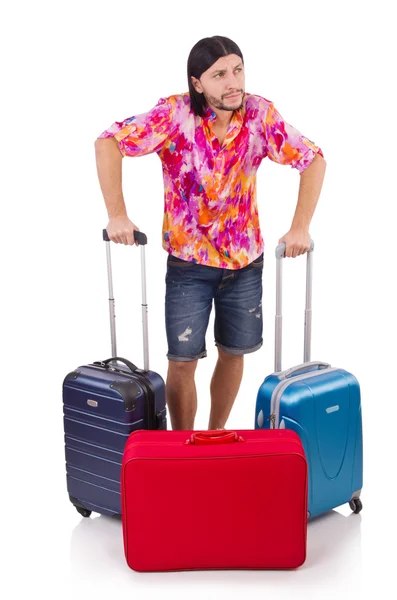 Man reser med resväskor — Stockfoto