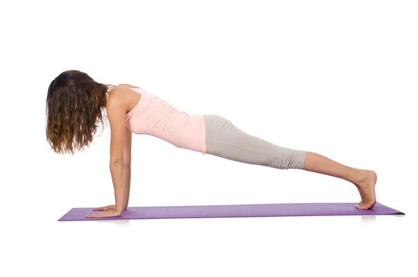 Young woman doing sport exercises isolated on white — Stock Photo, Image