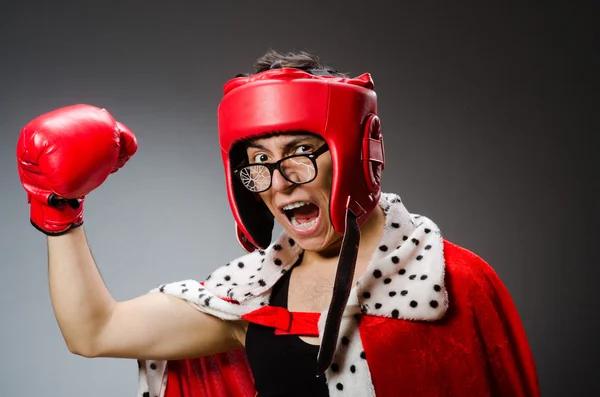 Boxer engraçado com luvas vermelhas — Fotografia de Stock