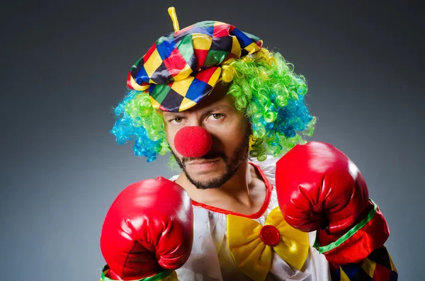 Funny clown with boxing gloves — Stock Photo, Image