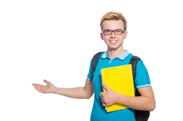 Giovane studente isolato sul bianco — Foto Stock