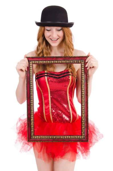 Pretty fairy with picture frame isolated on white — Stock Photo, Image