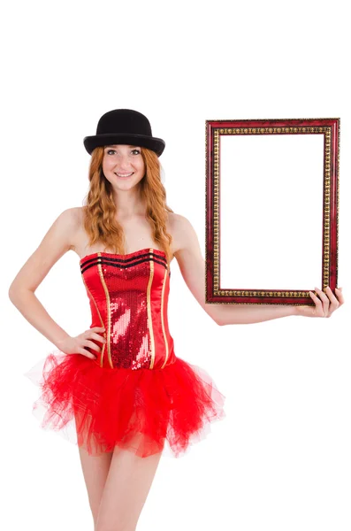 Pretty fairy with picture frame isolated on white — Stock Photo, Image