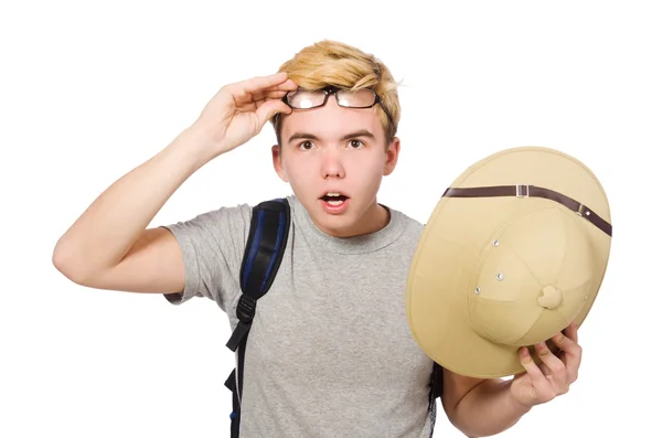 Man in safari hat in hunting concept — Stock Photo, Image