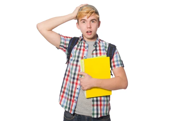 Jovem estudante isolado no branco — Fotografia de Stock