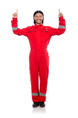 Sanayi işçisi beyaz arka planda izole edilmiş.