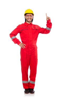 Sanayi işçisi beyaz arka planda izole edilmiş.