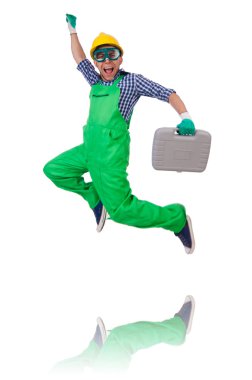 Sanayi işçisi beyaz arka planda izole edilmiş.