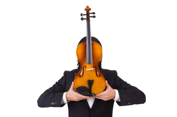 Hombre divertido con instrumento de música en blanco —  Fotos de Stock