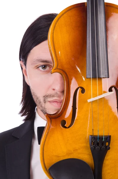 Hombre divertido con instrumento de música en blanco —  Fotos de Stock