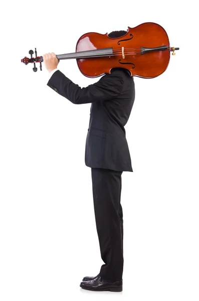 Homme drôle avec instrument de musique sur blanc — Photo