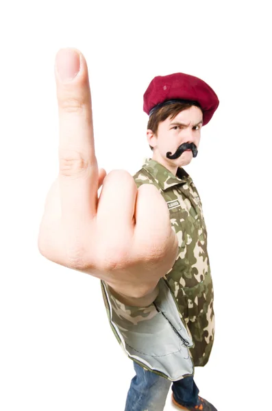 Funny soldier isolated on white — Stock Photo, Image