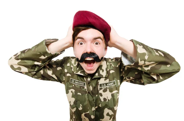 Soldado engraçado isolado em branco — Fotografia de Stock