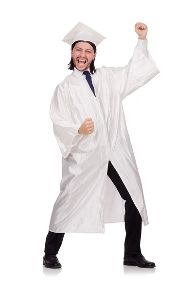 Young male student graduated from high school on white — Stock Photo, Image