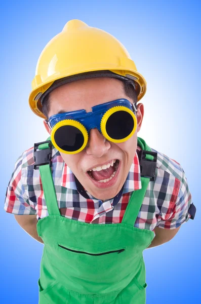 Funny trabajador de la construcción aislado en blanco — Foto de Stock