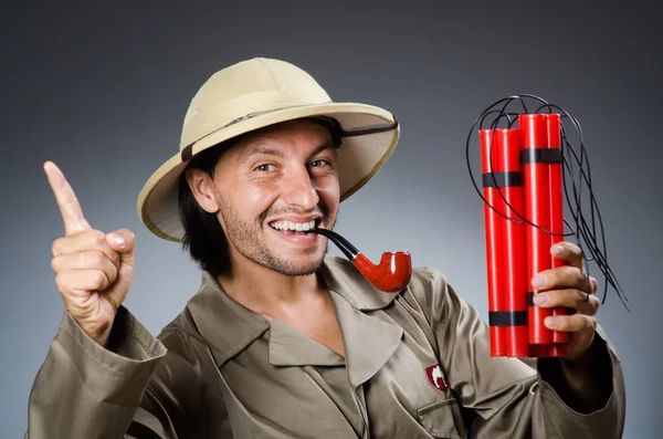 Funny safari hunter against background — Stock Photo, Image