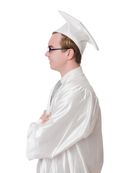 Young male student graduated from high school on white — Stock Photo, Image