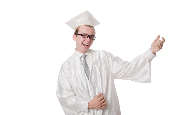 Mladý student absolvoval střední školu na bílém — Stock fotografie