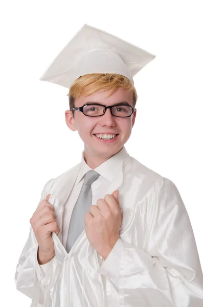 Joven estudiante masculino graduado de la escuela secundaria en blanco —  Fotos de Stock