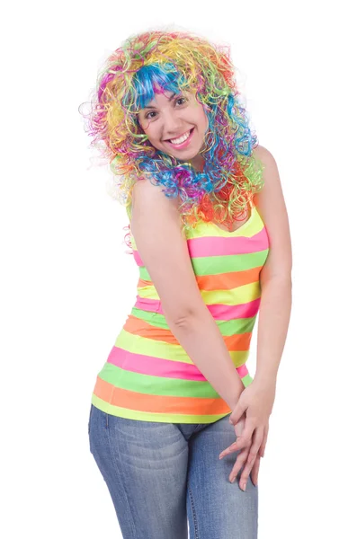 Femme avec perruque colorée — Photo