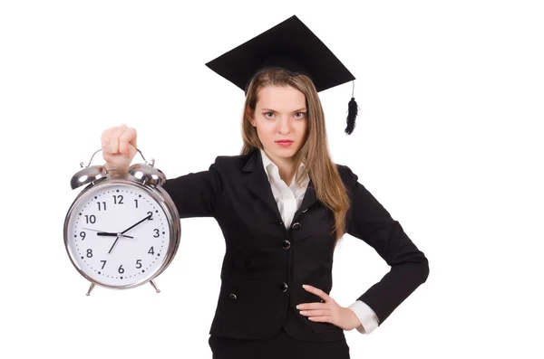 Young student with clock — Stock Photo, Image