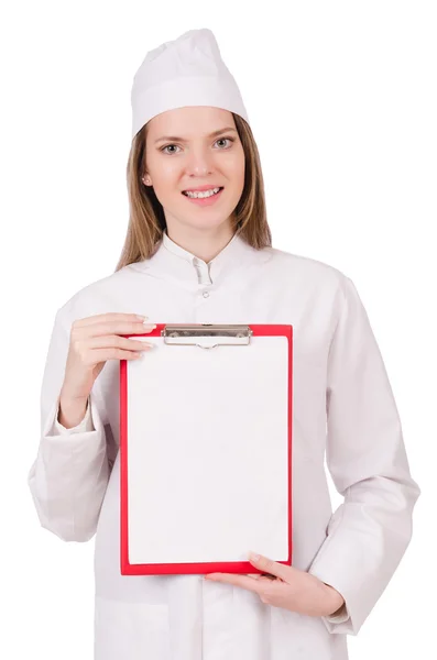 Mujer joven médico con cuaderno — Foto de Stock
