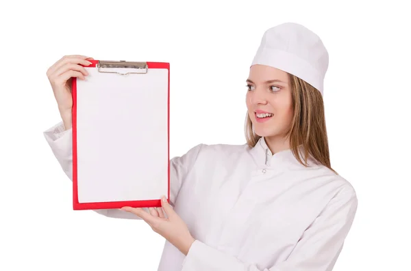 Młoda kobieta lekarz z notebooka w ręce — Zdjęcie stockowe