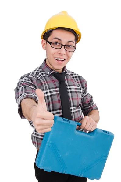 Trabajador industrial aislado en el fondo blanco — Foto de Stock