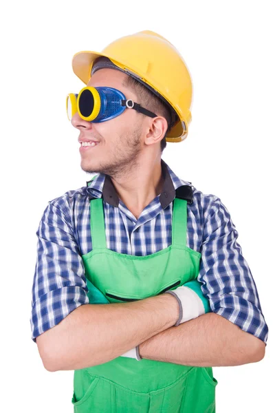 Trabajador industrial aislado en el fondo blanco — Foto de Stock