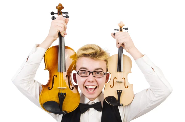 Homem engraçado com violino — Fotografia de Stock