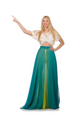 Sanal düğmeye basan kadın beyazda izole edildi