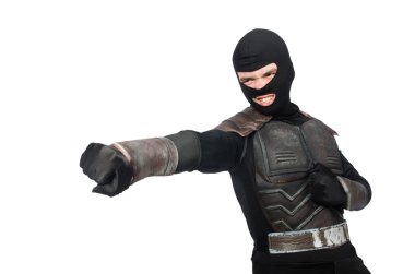 Beyaz arka planda izole edilmiş komik ninja.