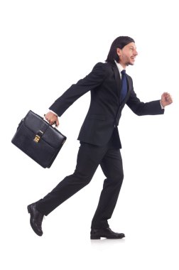 Beyaz arka plan üzerinde acele iş adamı izole