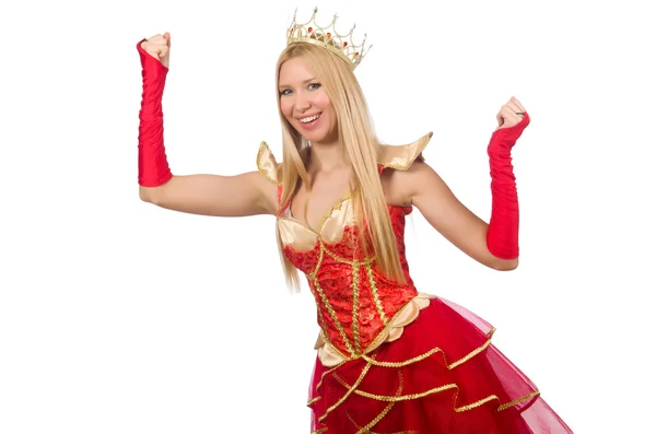 Queen in red dress isolated on white — Stock Photo, Image