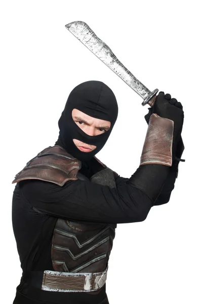 Ninja with knife isolated on white — Stock Photo, Image