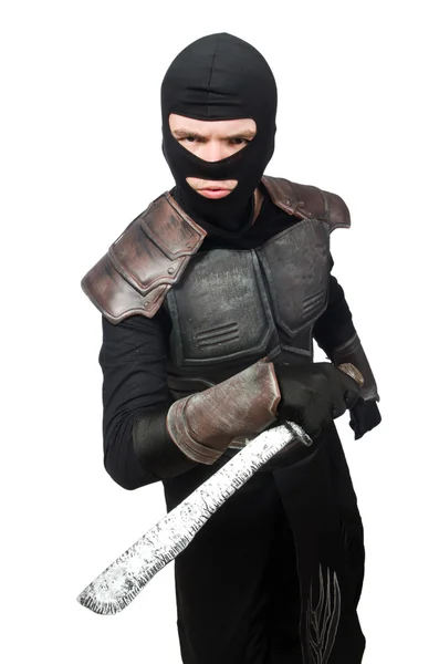 Ninja with knife isolated on white — Stock Photo, Image