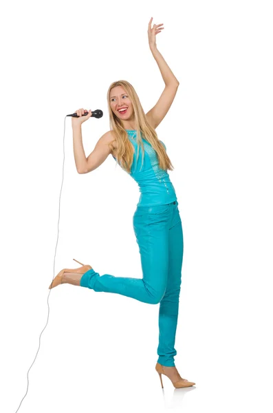 Jonge vrouw zingt — Stockfoto