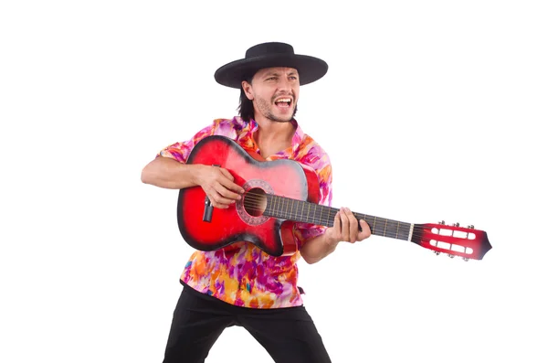 Mężczyzna noszący sombrero z gitarą — Zdjęcie stockowe