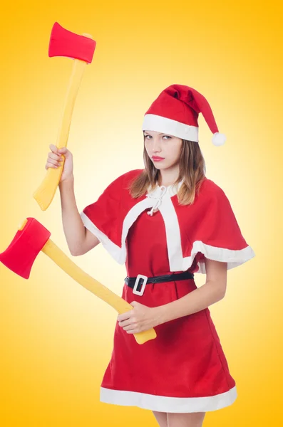 Young woman in red santa costume — Stock Photo, Image
