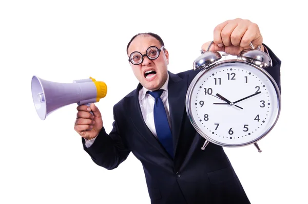 Homme d'affaires drôle avec horloge — Photo