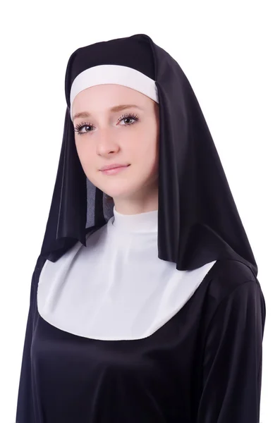 Nun isolerad på den vita bakgrunden — Stockfoto