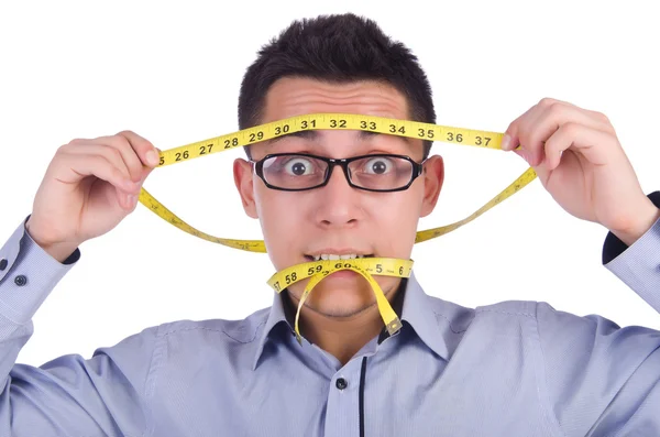 Man with centimeter in dieting concept — Stock Photo, Image