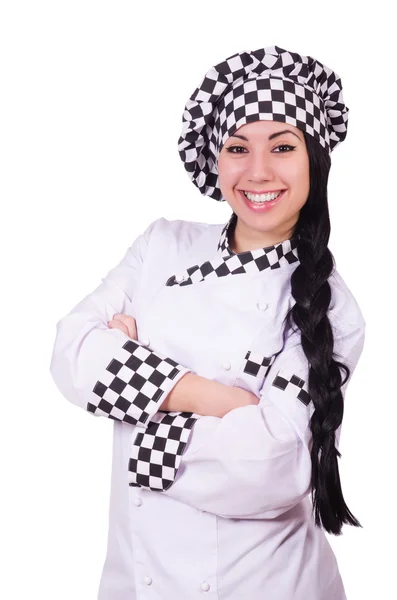 Mulher cozinheiro isolado em branco — Fotografia de Stock