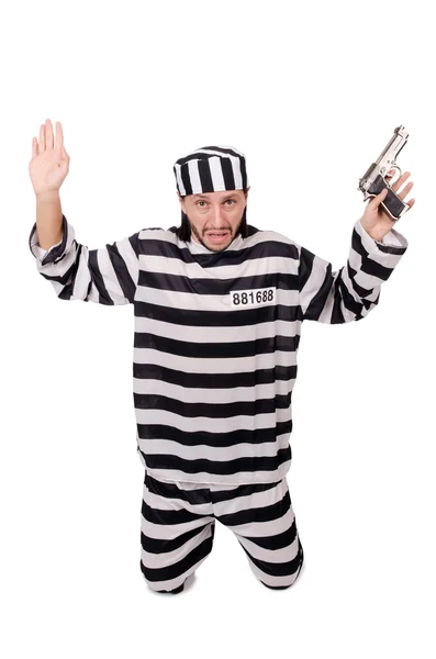 Prisioneiro com arma isolada em branco — Fotografia de Stock