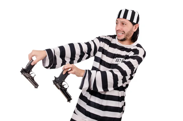 Prison inmate with gun isolated on white — Stock Photo, Image