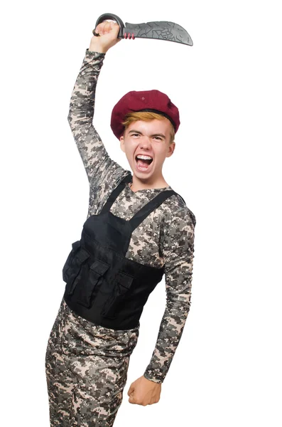 Funny soldier in military concept isolated on the white — Stock Photo, Image