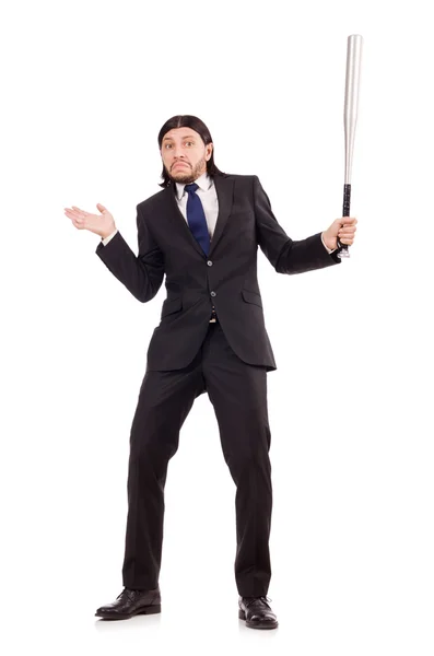 Man with baseball bat isolated on white — Stock Photo, Image