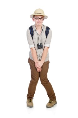 Avlanma konseptinde safari şapkalı bir adam