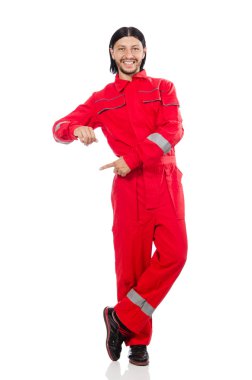 Sanayi işçisi beyaz arka planda izole edilmiş.